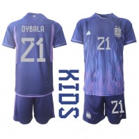 Argentinien Paulo Dybala #21 Fußballbekleidung Auswärtstrikot Kinder WM 2022 Kurzarm (+ kurze hosen)